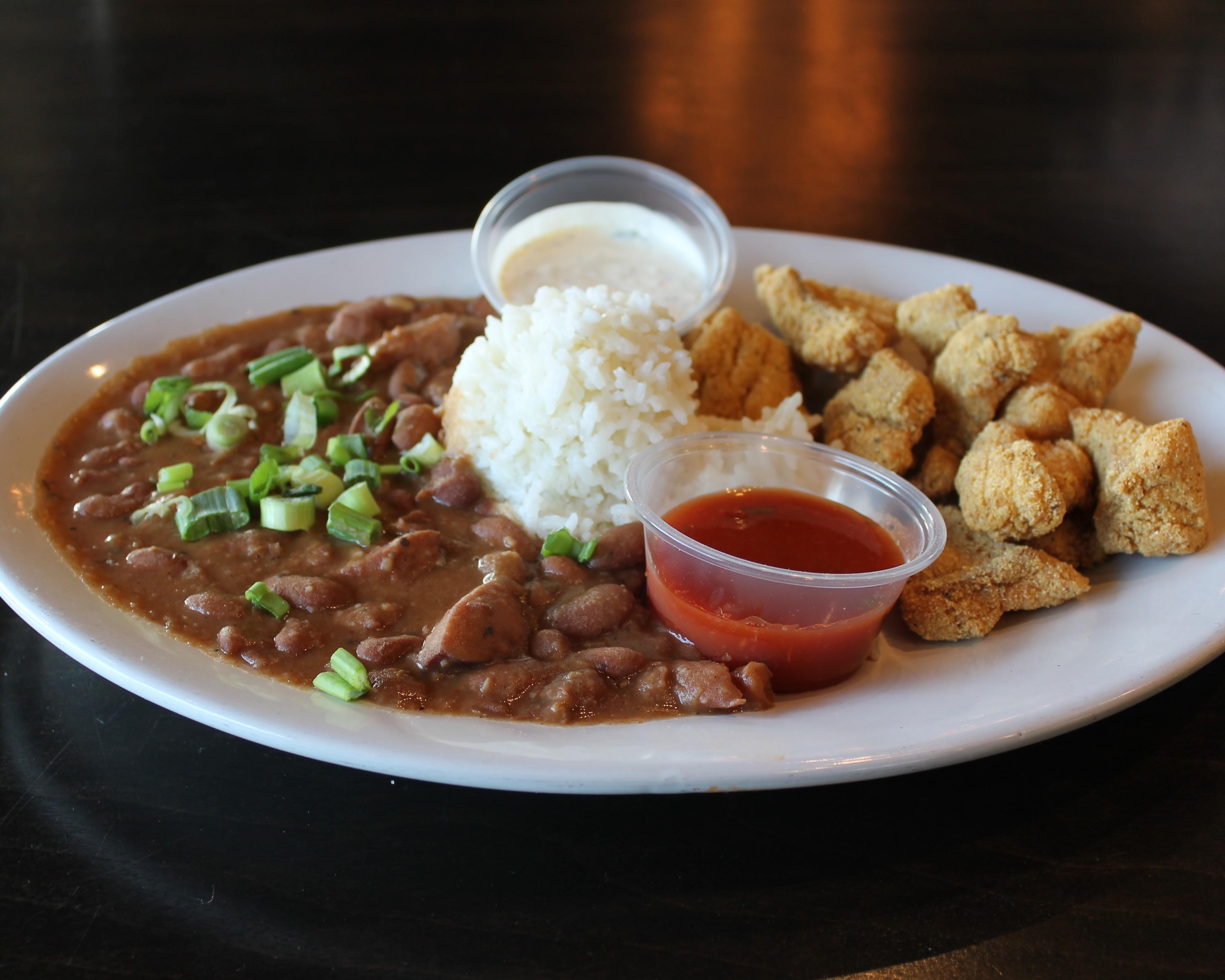L-Red Beans & Rice w/Catfish.