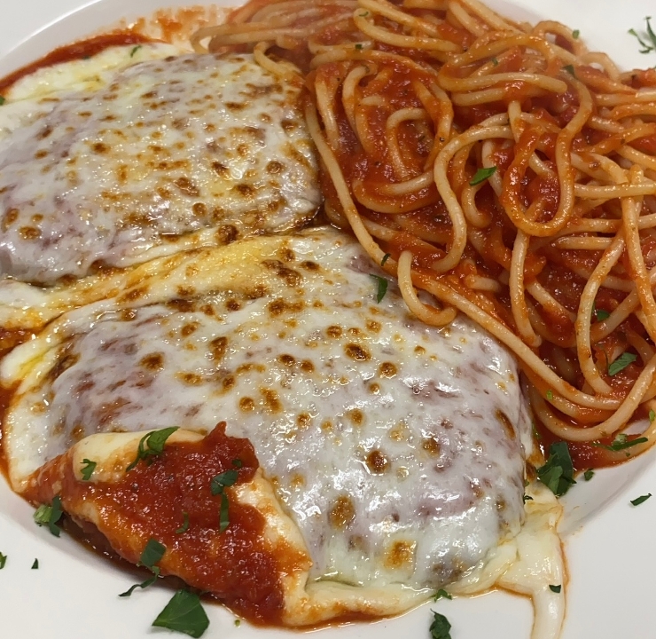 Full Tray Chicken Parm W/Spaghetti.