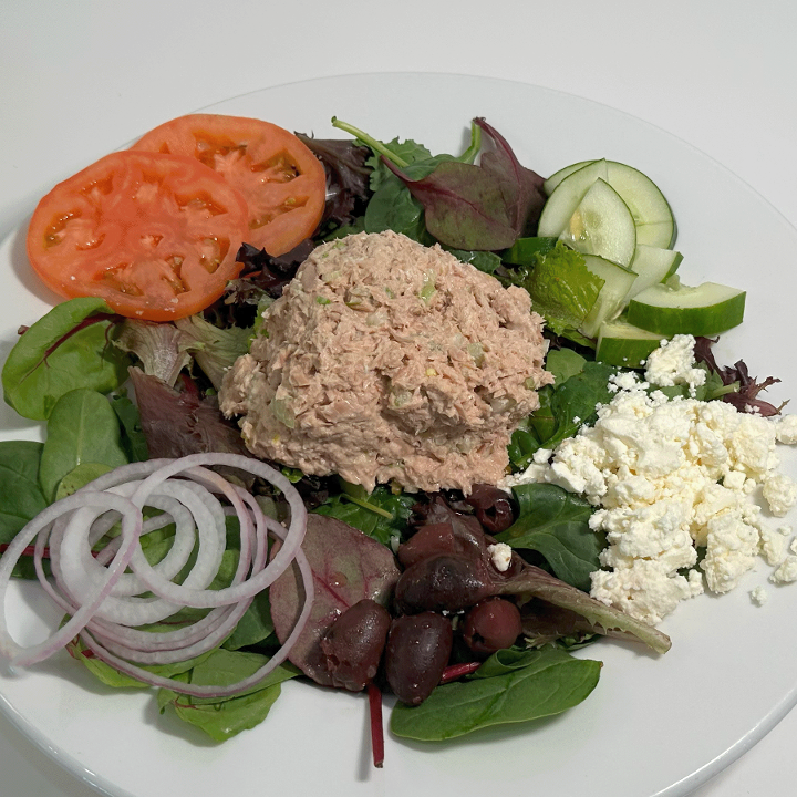 GREEK SALAD WITH TUNA SALAD.