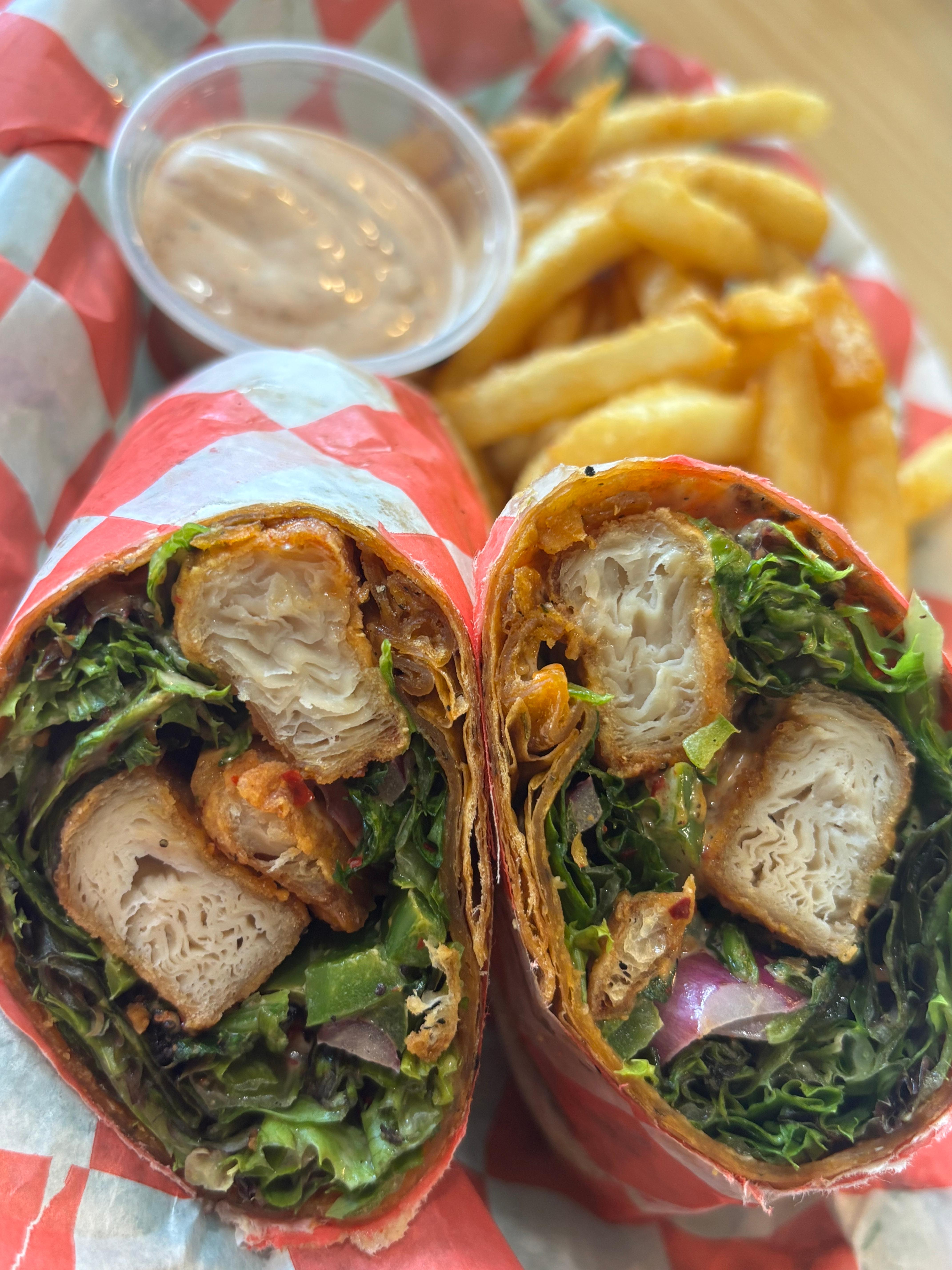 Chicken wrap and  Small fry.