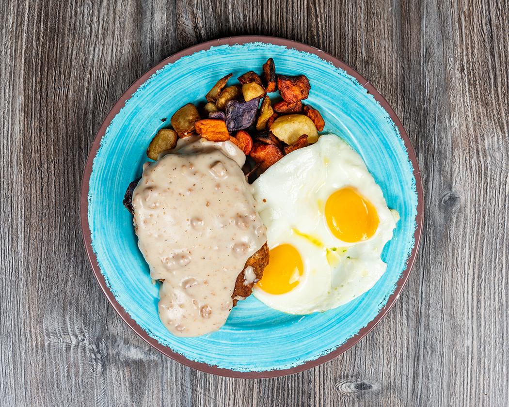 Country Fried Steak & Eggs.