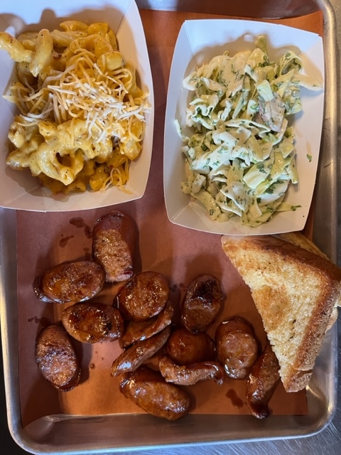 Azar's Spicy Pork Sausage Platter.
