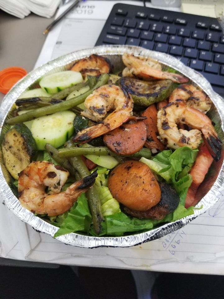 Grilled shrimp salad.