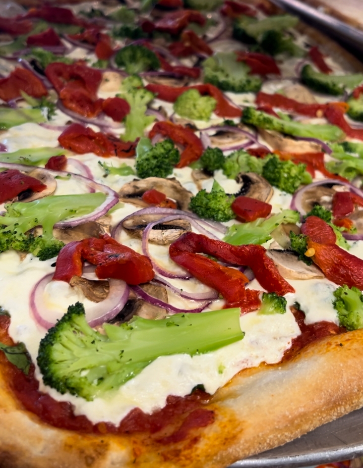 Square Veggie Supreme Pizza.