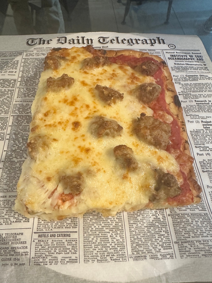 Sicilian Crust Sausage Slice.