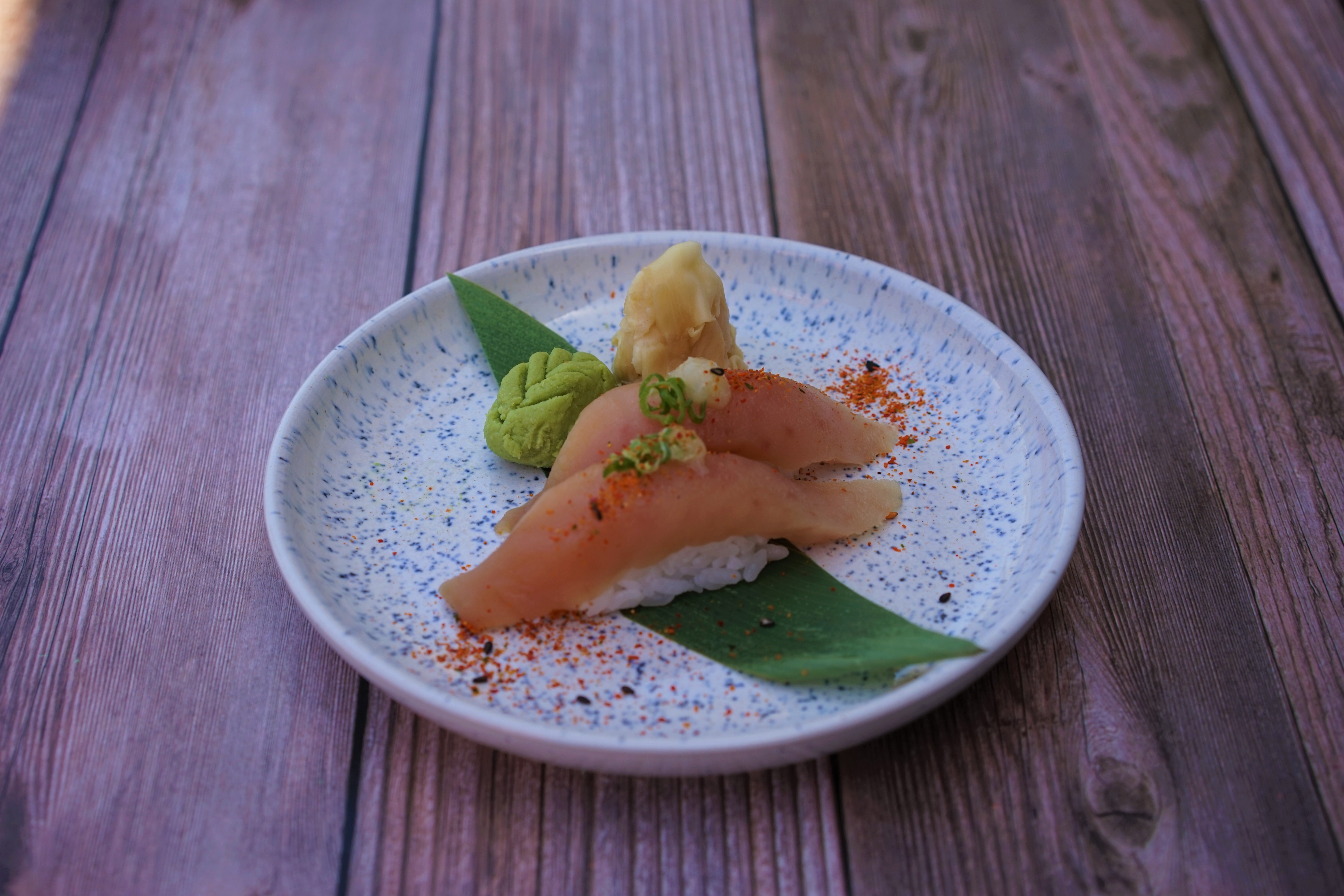 Spicy Garlic Albacore Tataki Sushi.