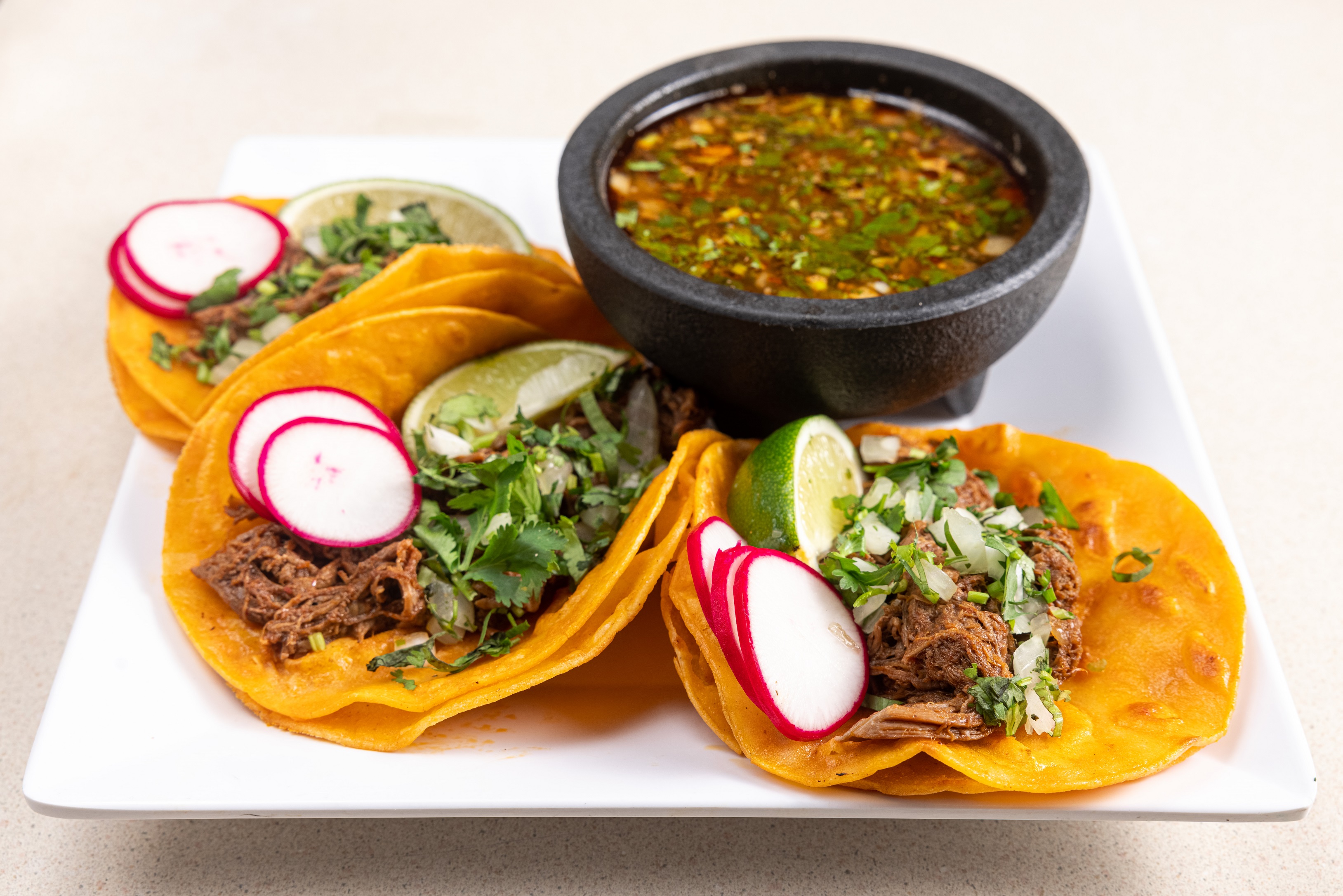 3 Birria Tacos with Consomé.