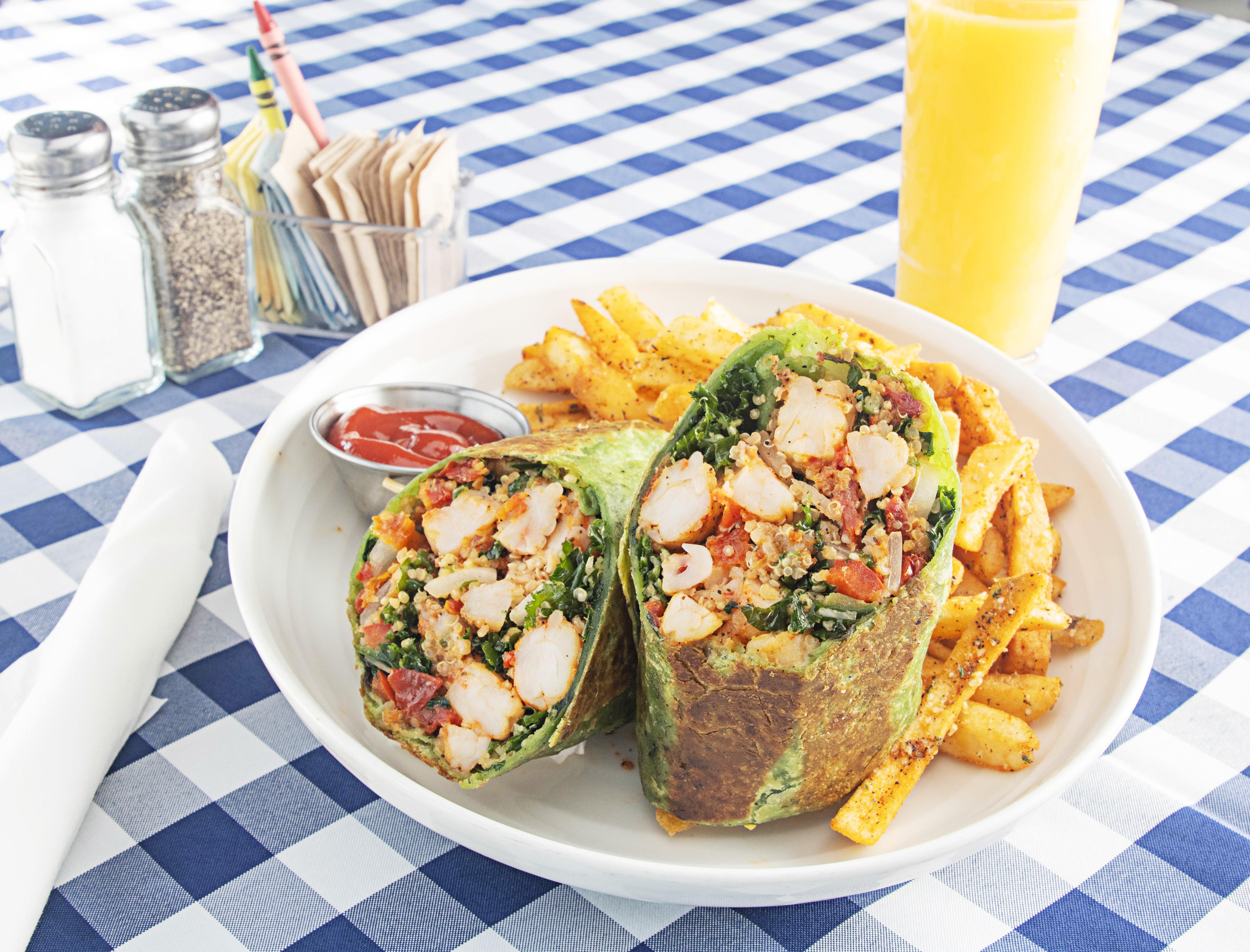 Shrimp Kale Quinoa Wrap.