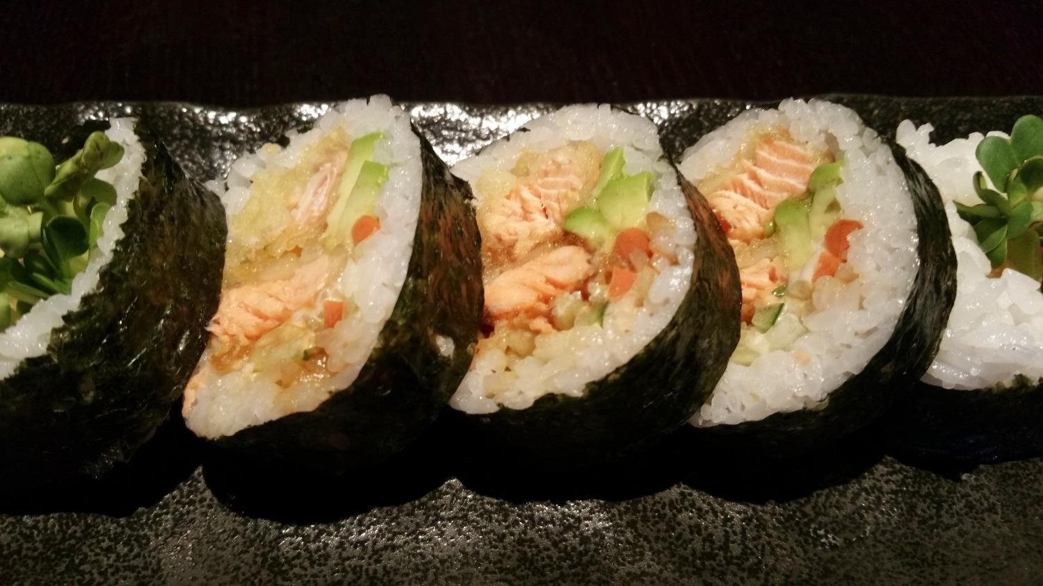 Salmon Tempura Cut Roll.