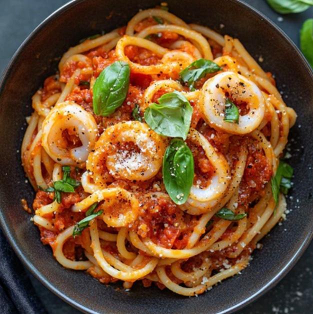 SPAGHETTI MARINARA w/ CALAMARI ENTRÉE.