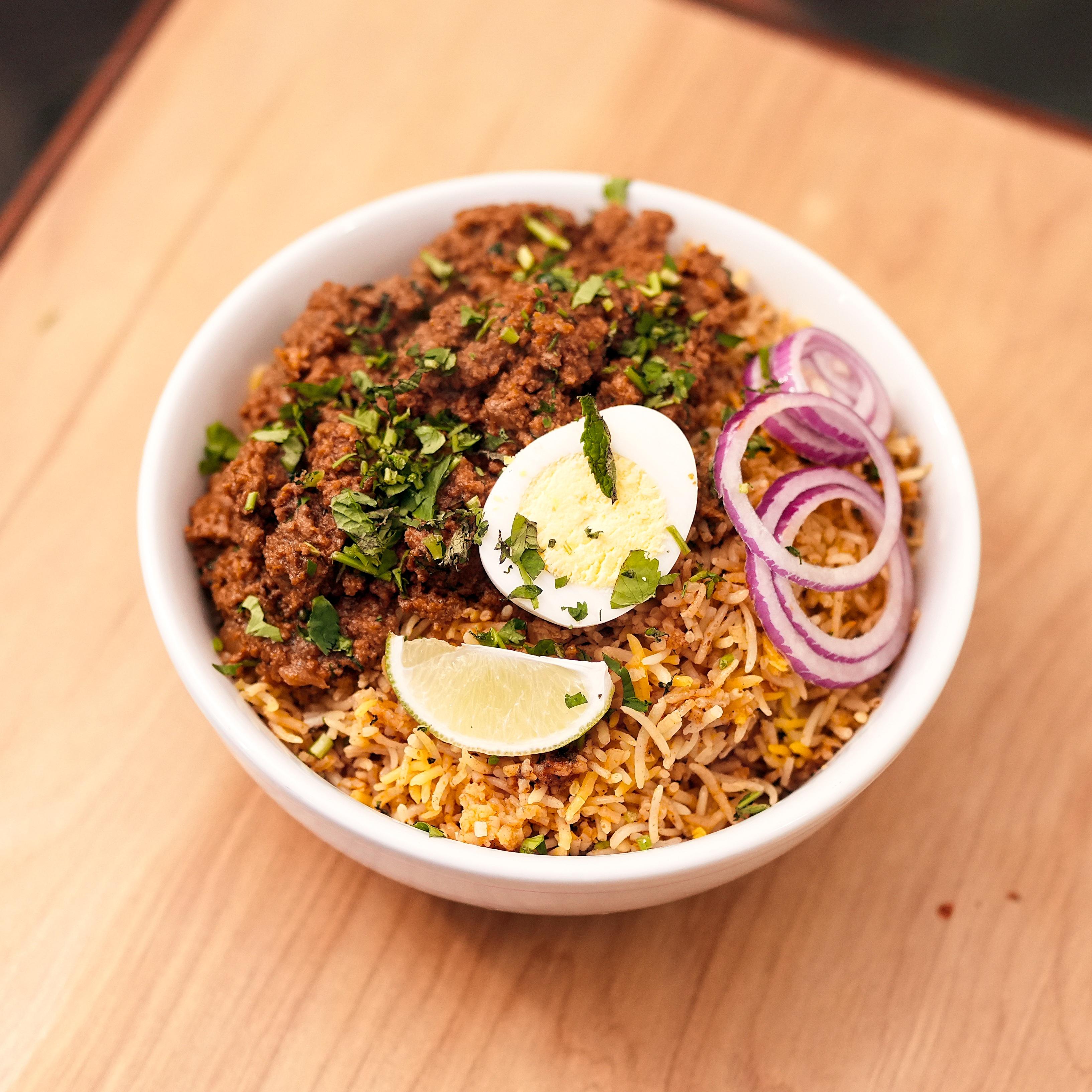 Hyderabadi Goat Keema Biryani.