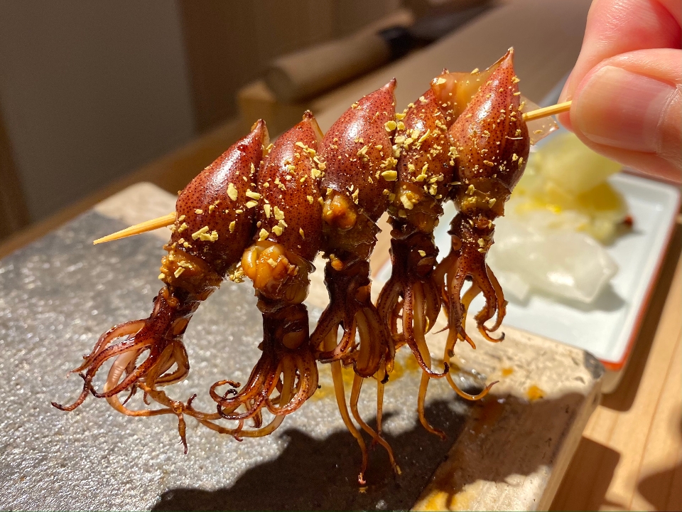 "Hotaru Ika" Firefly Squid Skewer.