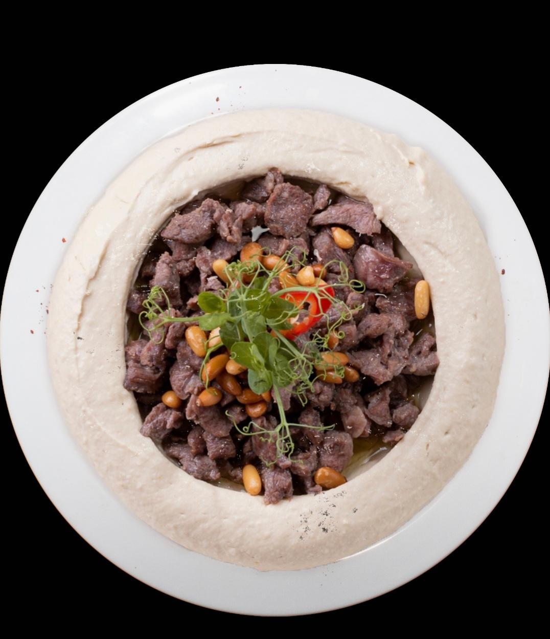 Hummus WITH lahm suwgar.