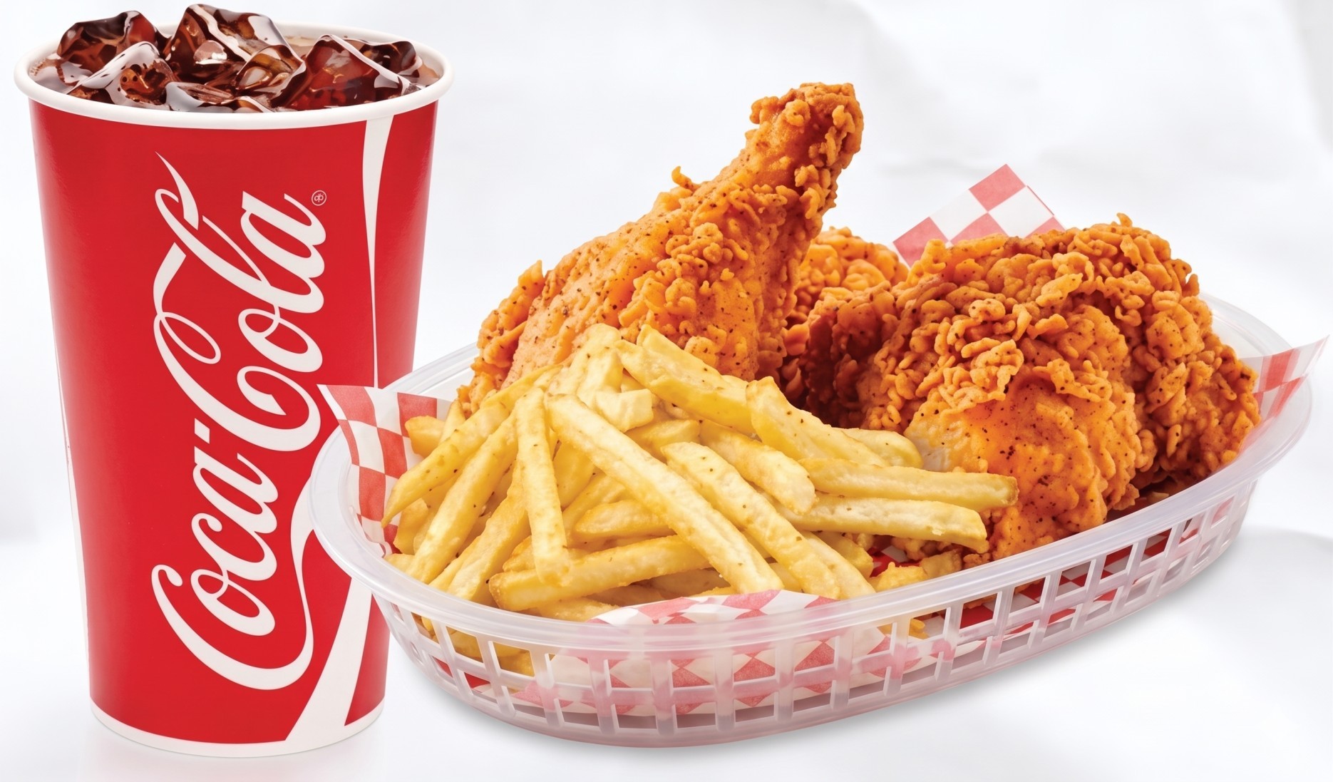 2PC Halal Cajun Fried Chicken with regular fries, biscuit, and soda..