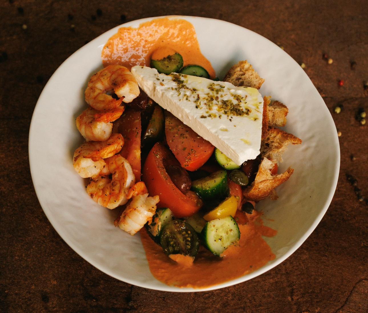 Greek Salad with Shrimp.