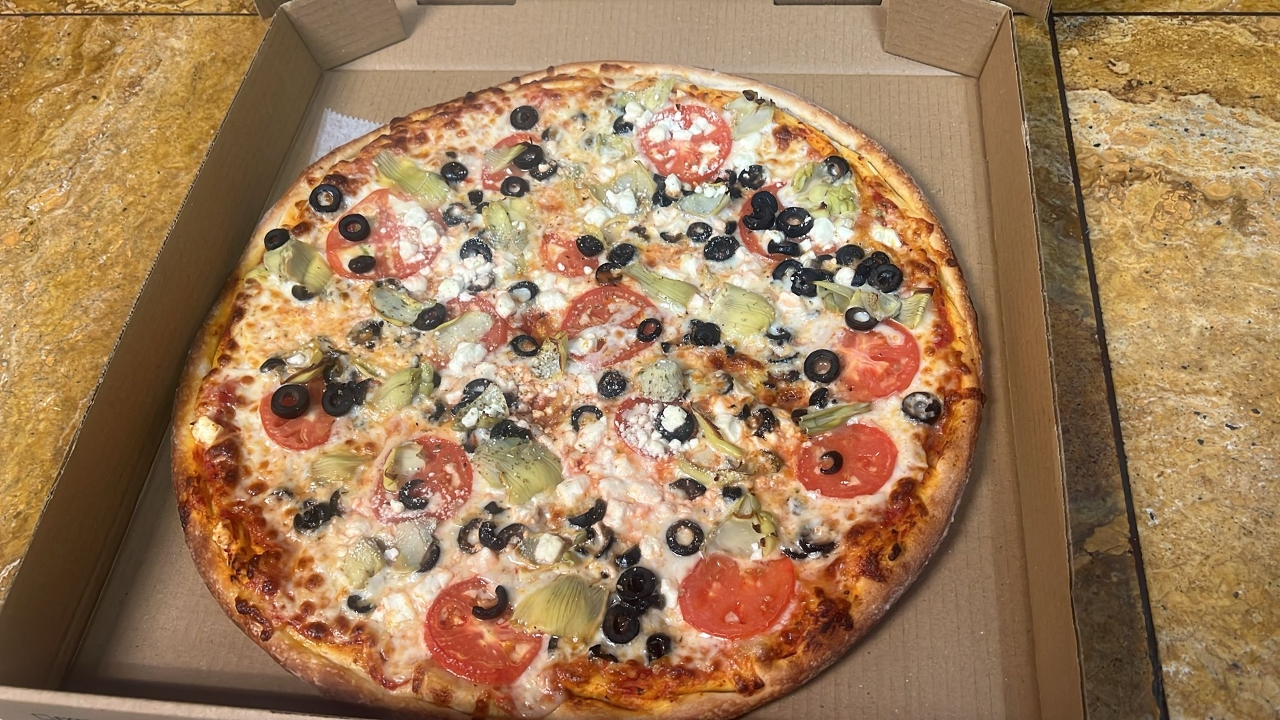 The Greek Gourmet Pizza.