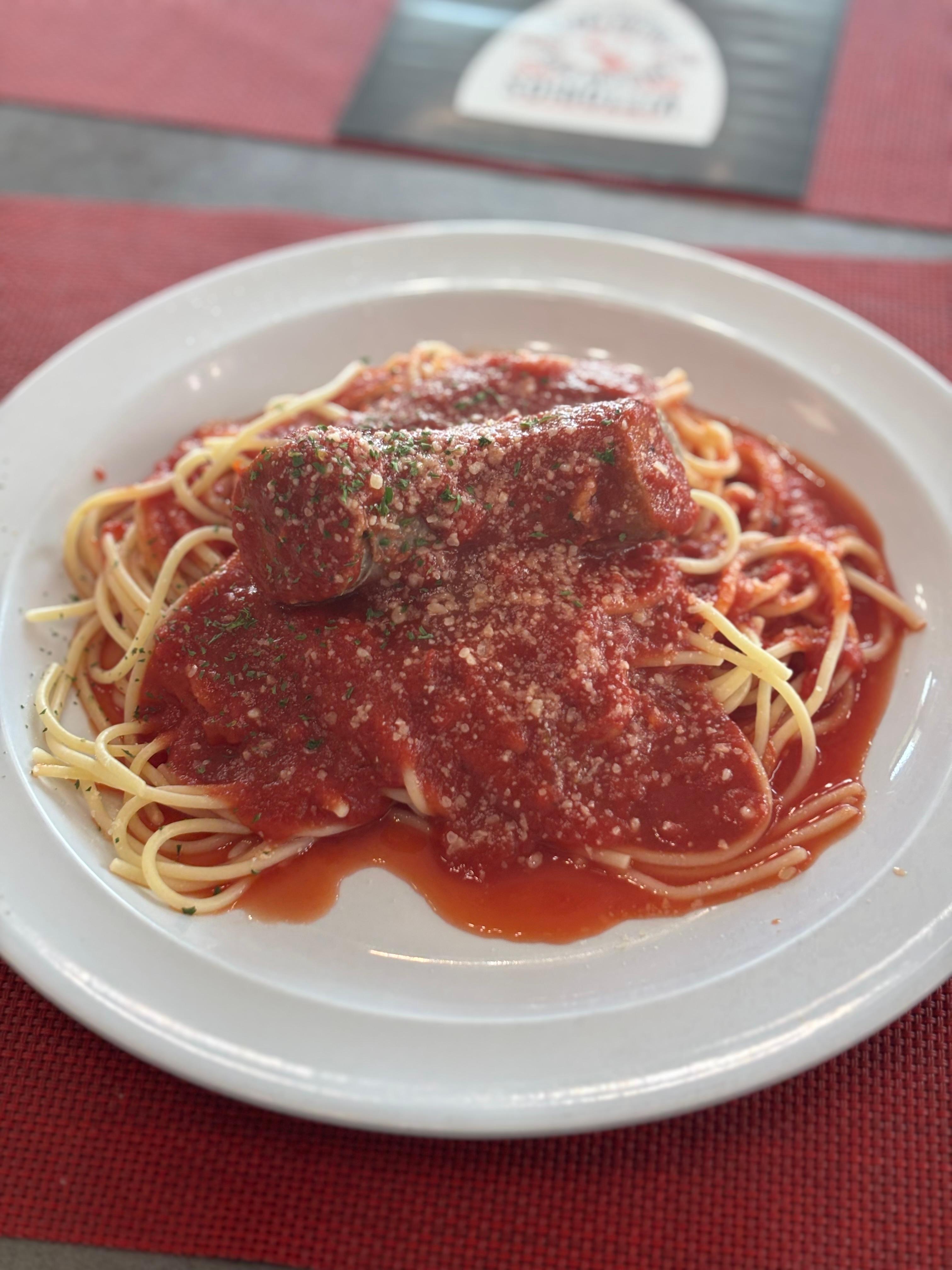 Lunch Spaghetti and Sausage.