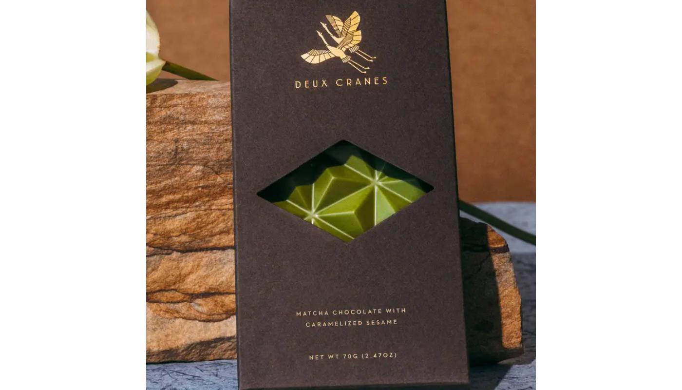 Deux Cranes Matcha Chocolate with Caramelized Sesame.