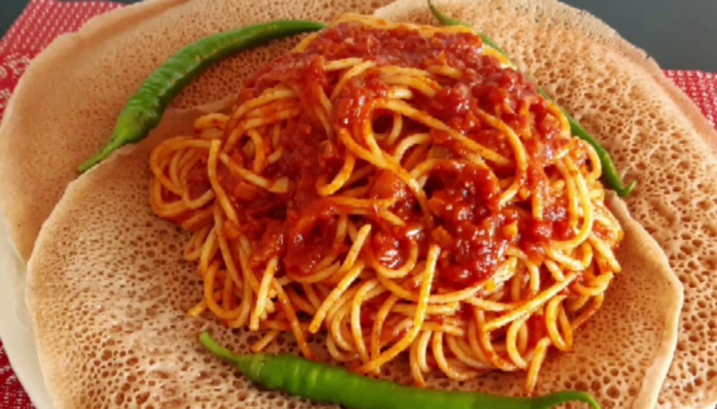 7. Spaghetti with Injera.