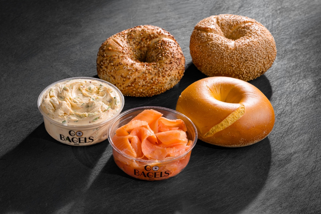 3 Bagels + 1/2 lb Schmear + 1/2 lb Smoked Salmon.
