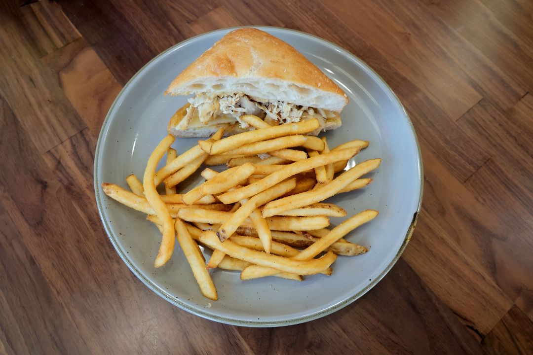 Kids Pulled Chicken Half Sandwich with Fries.