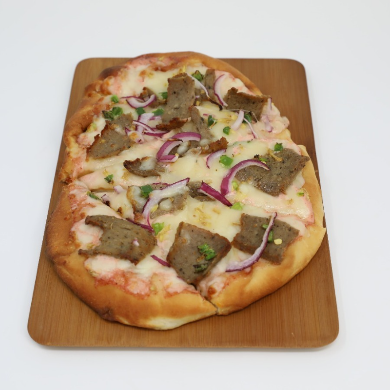 Spicy Lamb Kabob Naan Pizza.