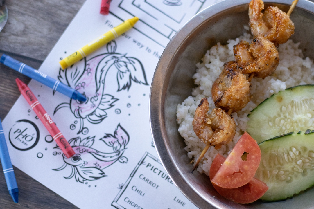 Kids Shrimp Skewer Bowl.