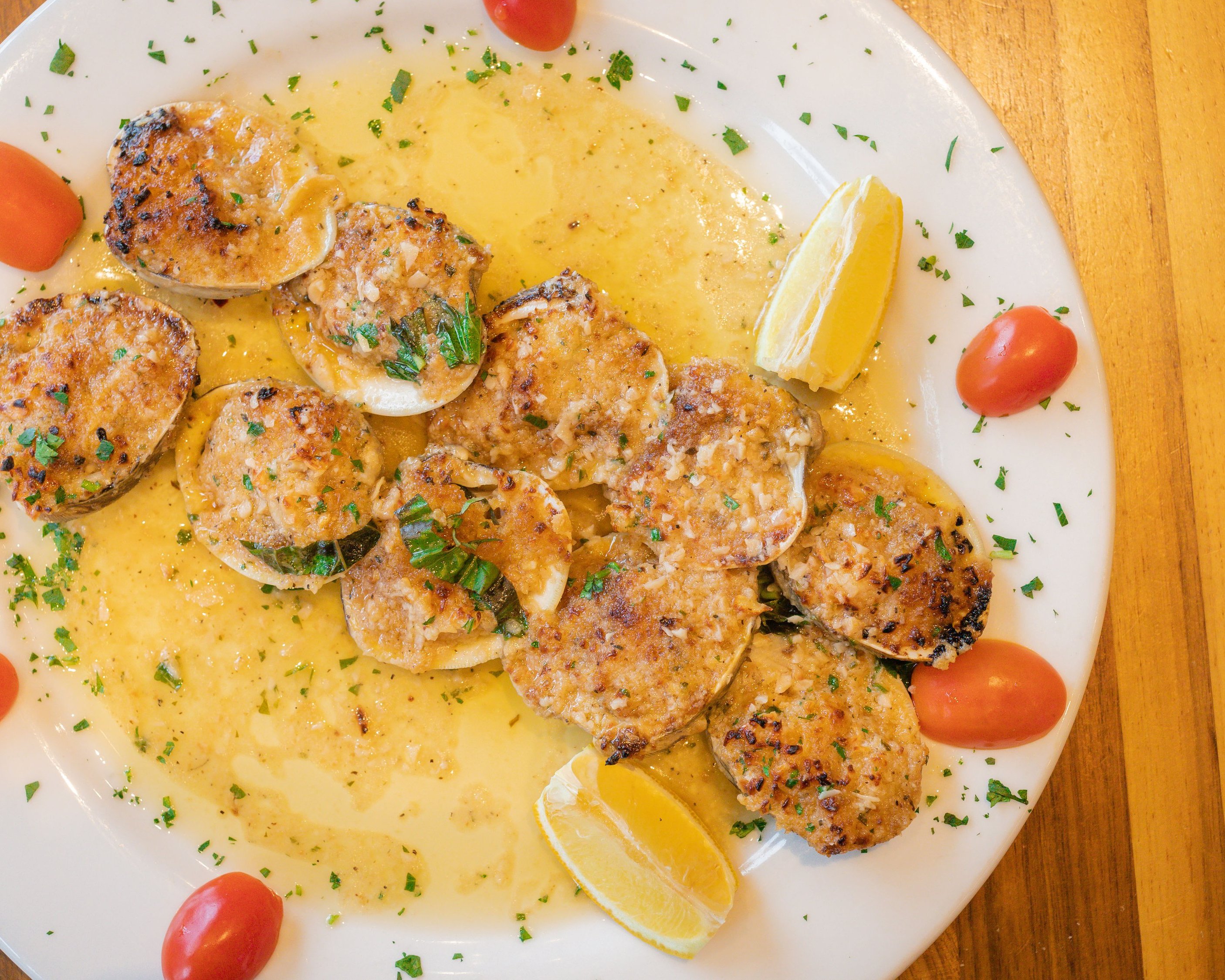 Baked Clams Oreganata.
