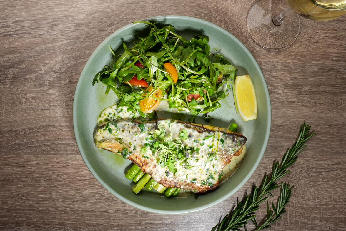 Branzino with Asparagus and Zucchini.