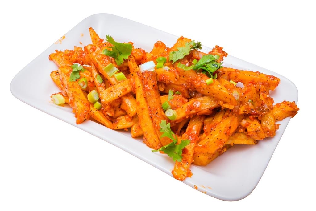Wok Fried Chilly Potatoes.