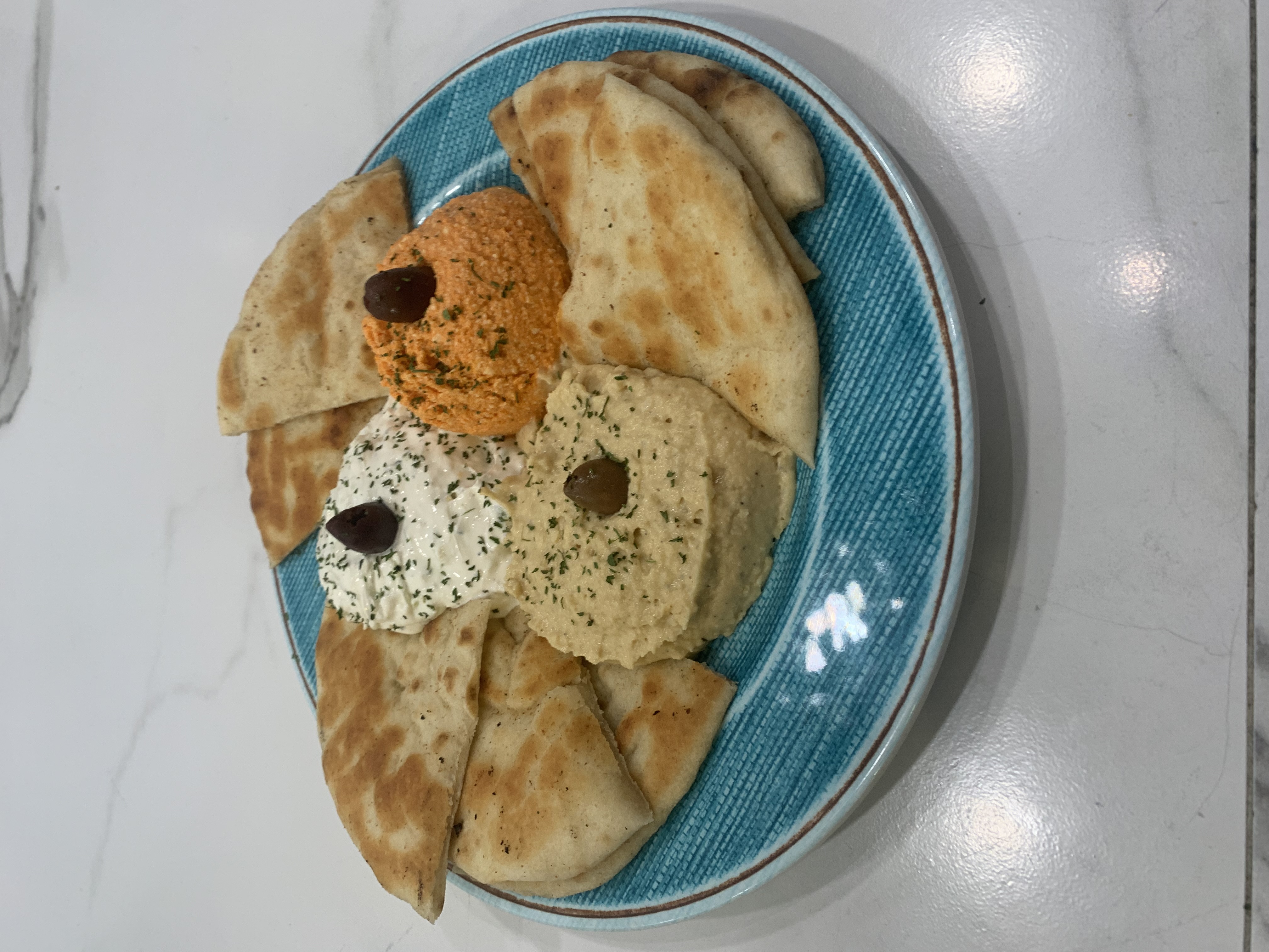 TRIO GREEK SPREADS (tzatziki, kopanisi, hummus) W/PITA.