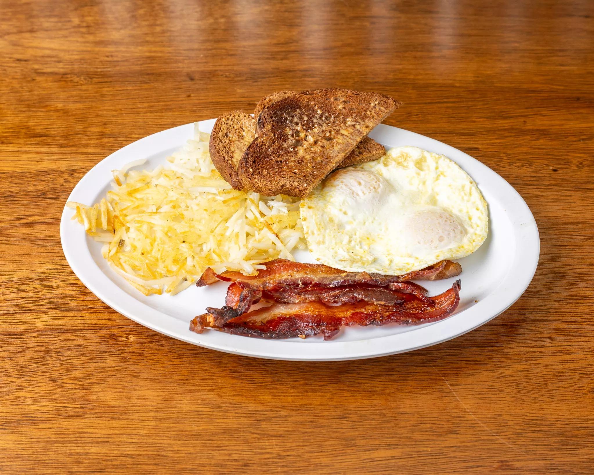 Two Eggs Any Style with Applewood Smoked Bacon.