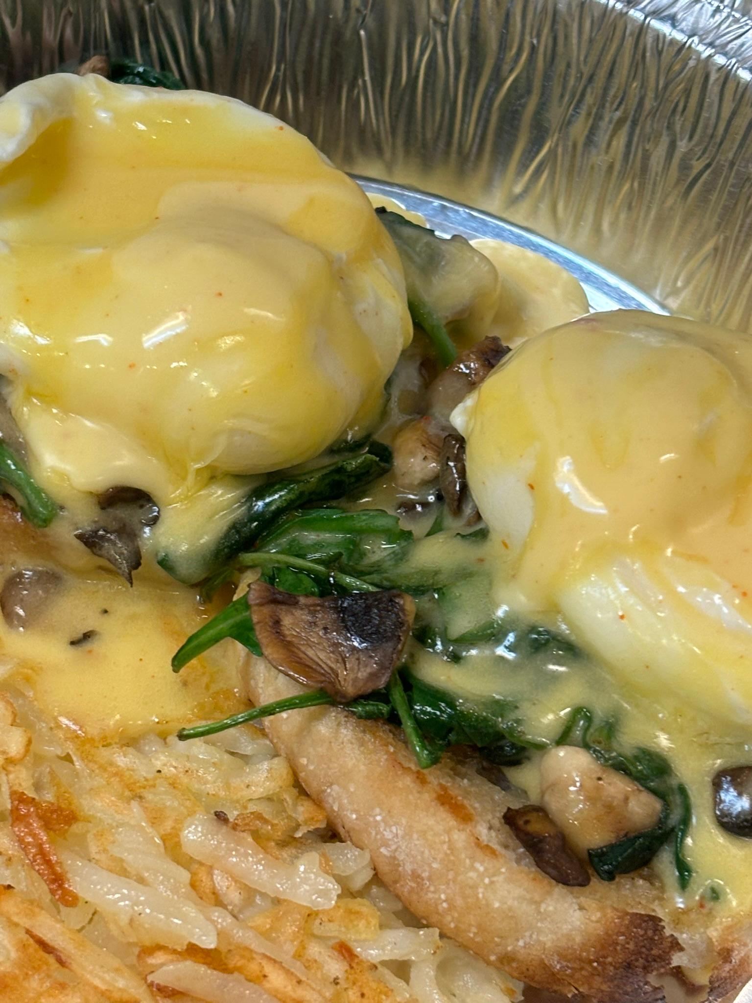 Baby Spinach and Sauteed Mushroom Benedict.