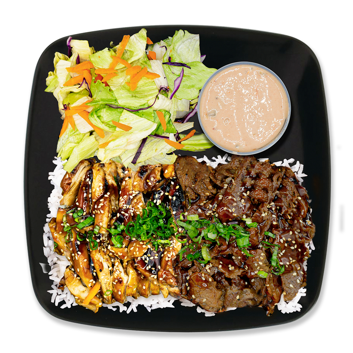 Chicken & Steak Teriyaki Plate.