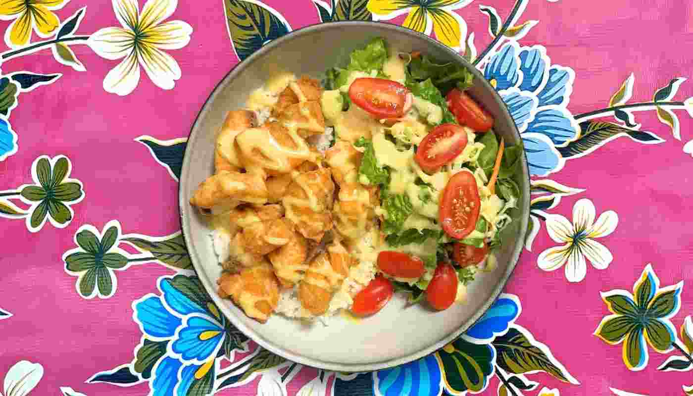 Crispy Salmon lime mayo Rice bowl.