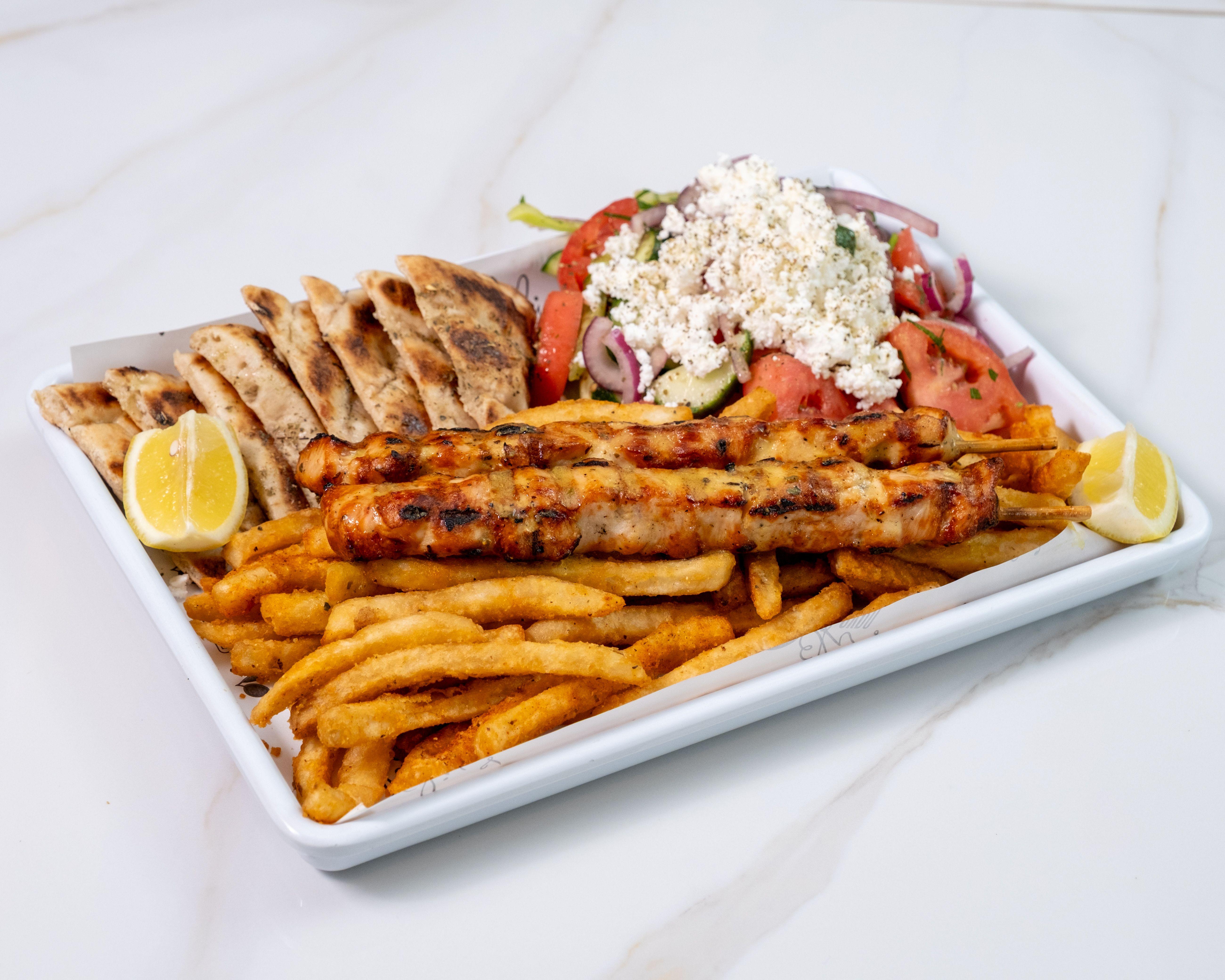 Chicken Souvlaki Platter.