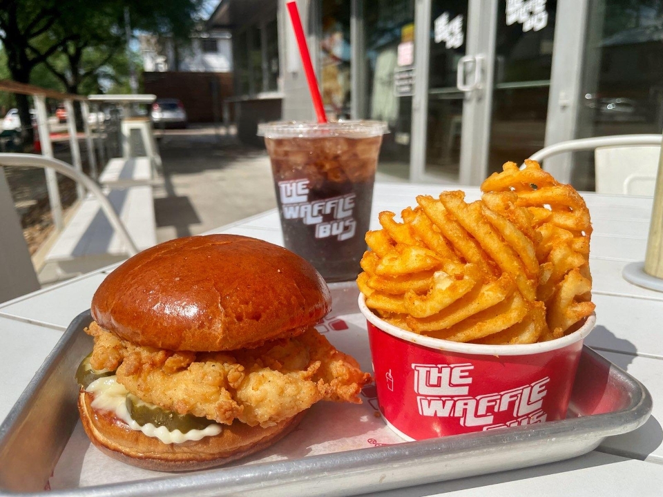Chicken Sandwich, Fries, Drink.