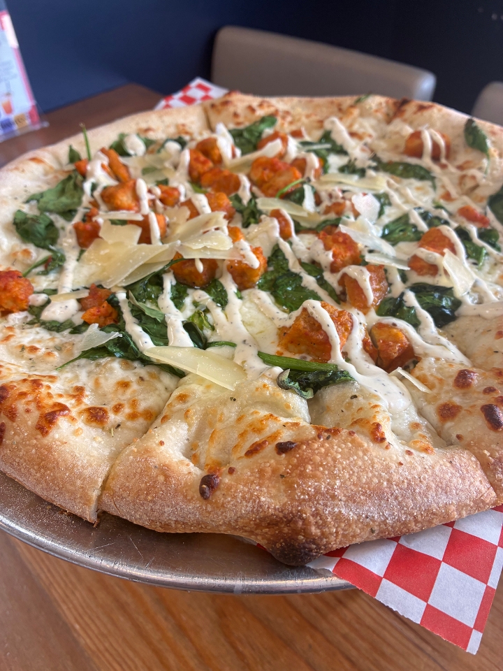 Spicy Chicken Caesar Pizza.