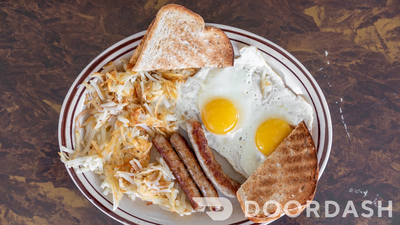 #3) 2 Eggs, Meat, Hashbrowns, Toast.