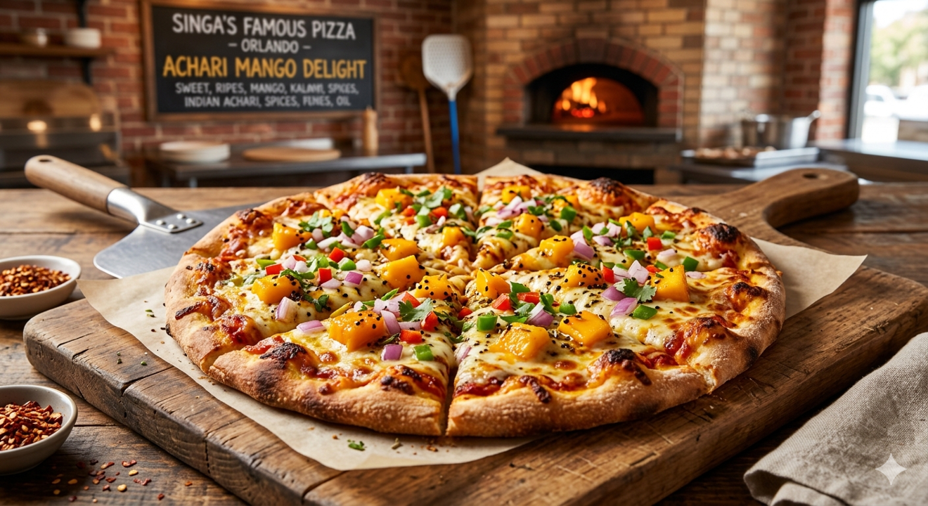 Mango Onion Achari Pizza.