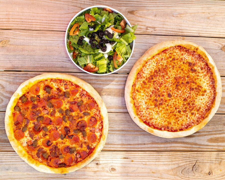 Large specialty pizza & a large salad.