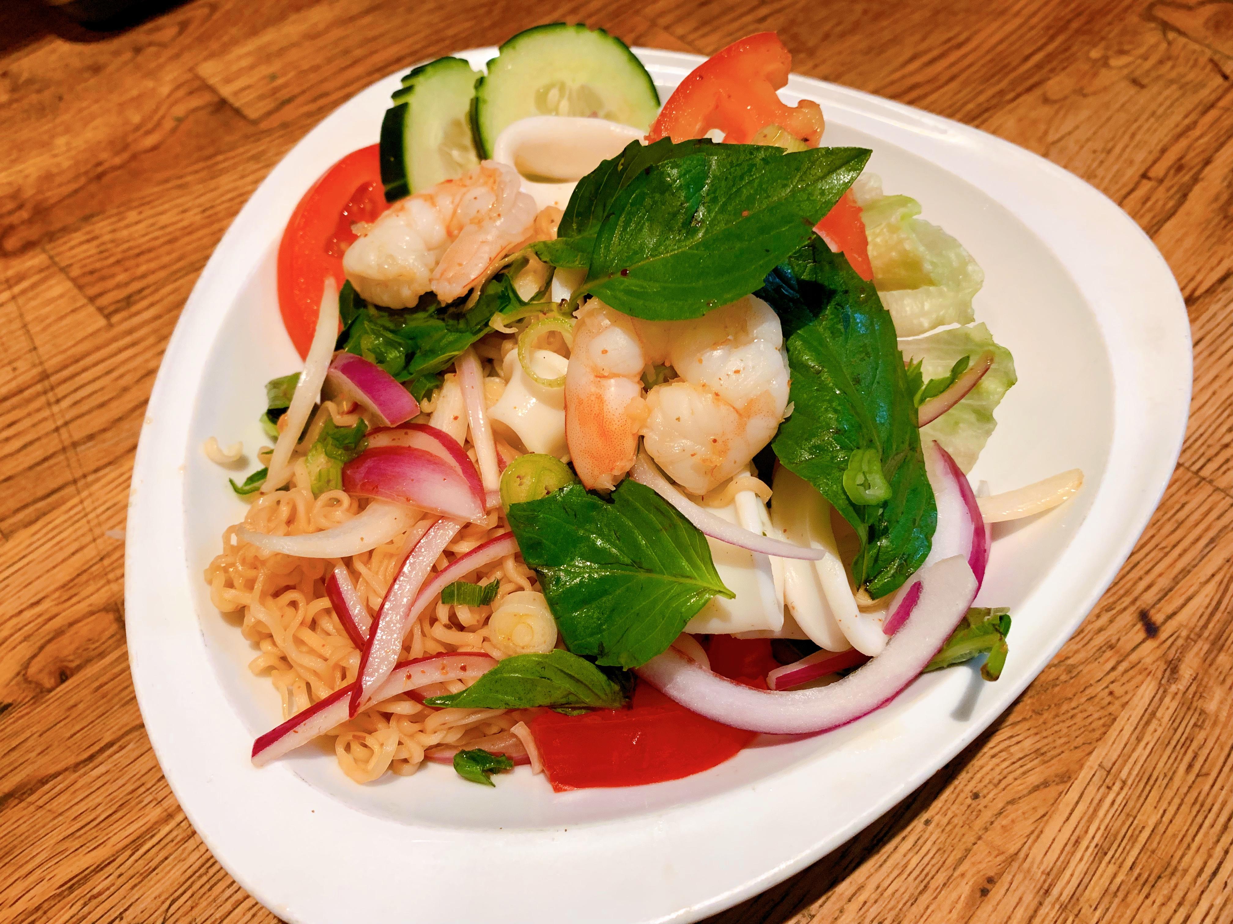 Yum Seafood X Instant Ramen Noodles Salad.