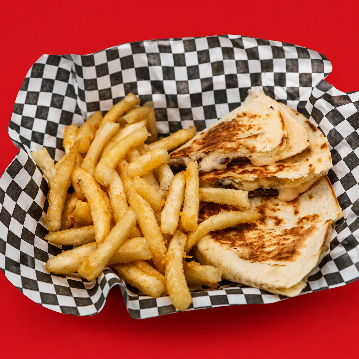 Gyro Quesadilla With Fries.