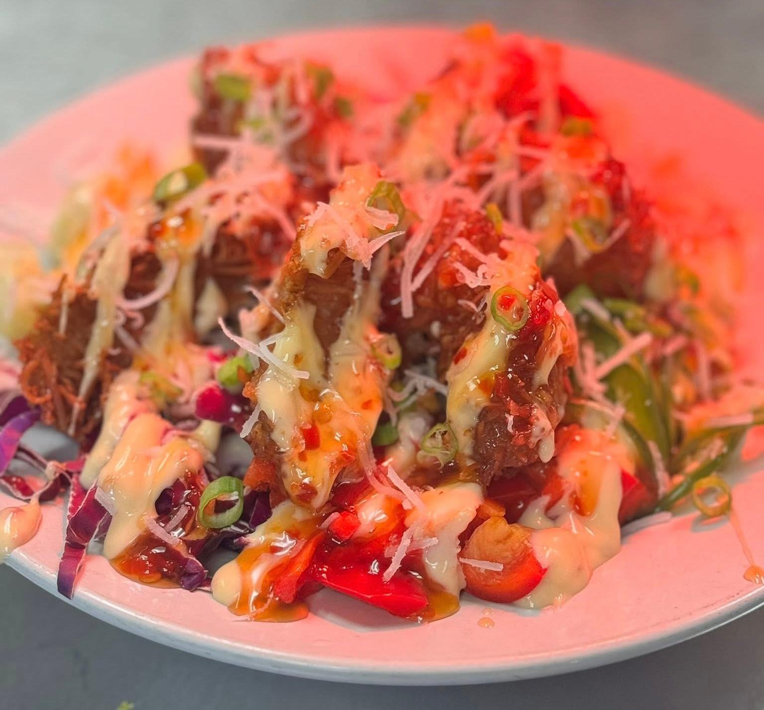 COCONUT CRUSTED SHRIMP POKE BOWL.