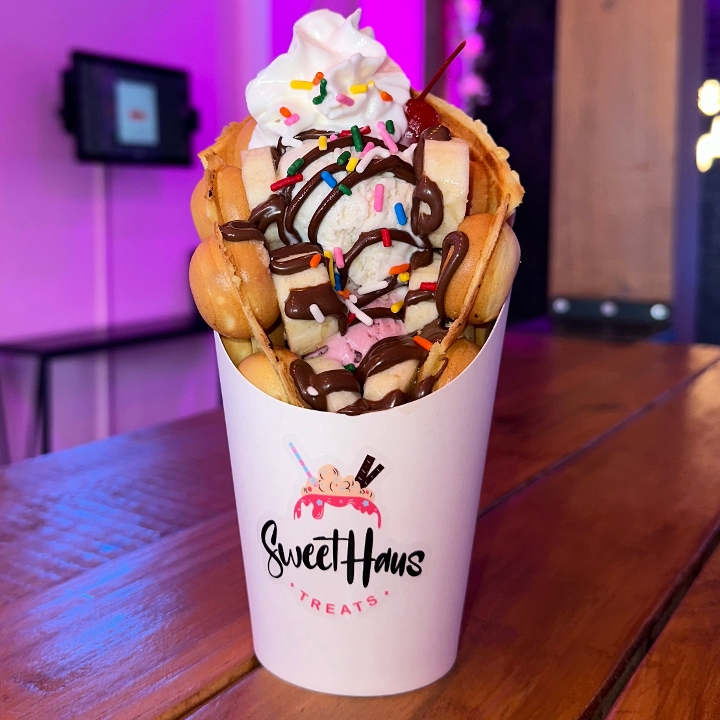 Banana Split Bubble Waffle.