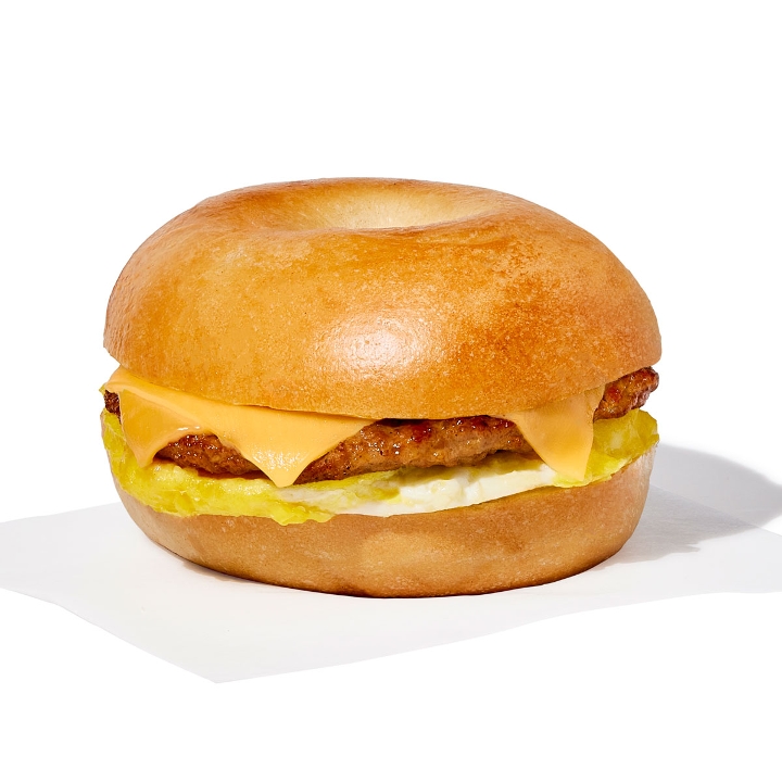 Turkey Sausage, Egg, and Cheese Bagel.
