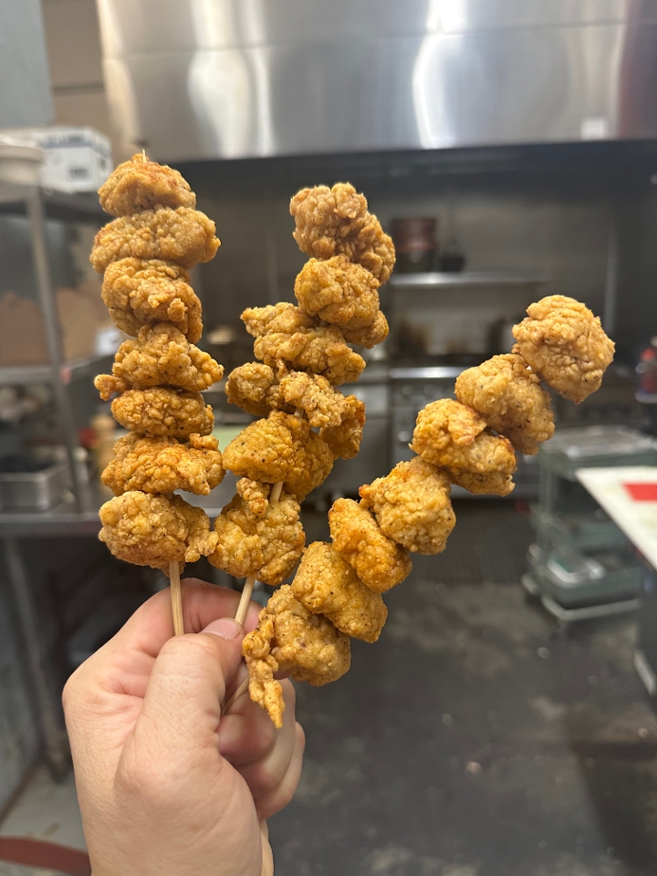 Chicken on a stick! (Chicken nuggets).