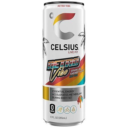 Celsius Energy Drink, Retro Vibe Sparkling Sherbet Slush.