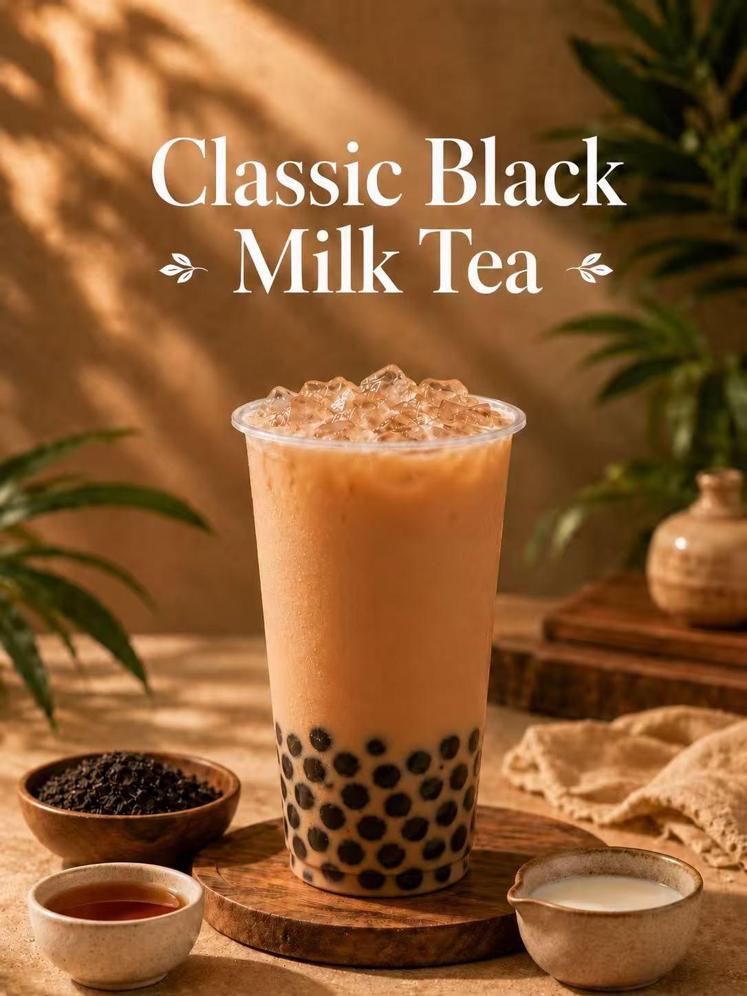 Classic Black Boba Milk Tea.