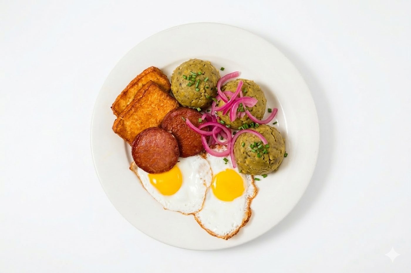 Mangu con Huevo, Queso y Salami.